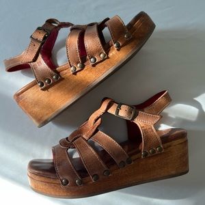 Bed Stu Fabiola Wedge Sandal Leather -  size 7 Tan Rustic - Handmade Sustainable